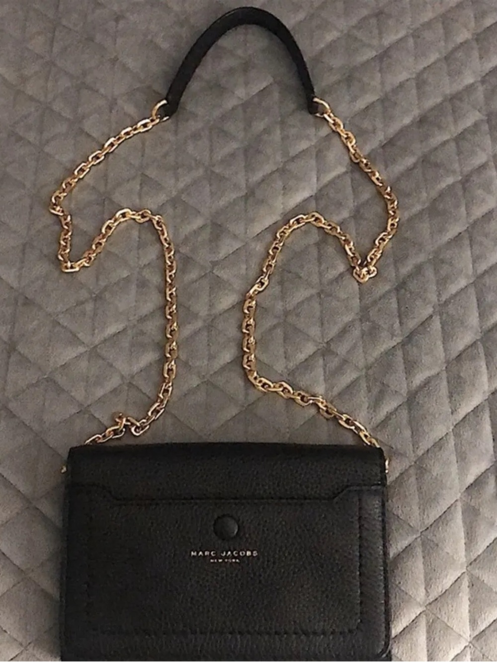 Marc Jacobs Black Leather Crossbody with Gold Chain Strap